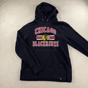 '47 Chicago Blackhawks Hoodie Mens Med Black Distressed NHL Sweatshirt Comfort